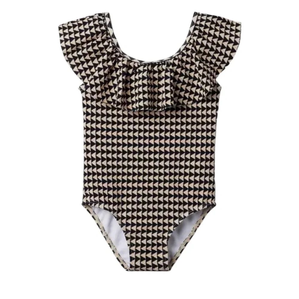 Janie and Jack‎ Girl’s Marshmallow Fluff Geo Print Ruffle Swimsuit Size 18